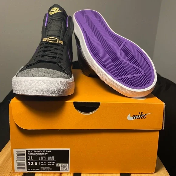 NWOT - Blazer MID ‘77 EMB - Black/Action Grape Iron Grey Sneakers - Picture 3 of 6